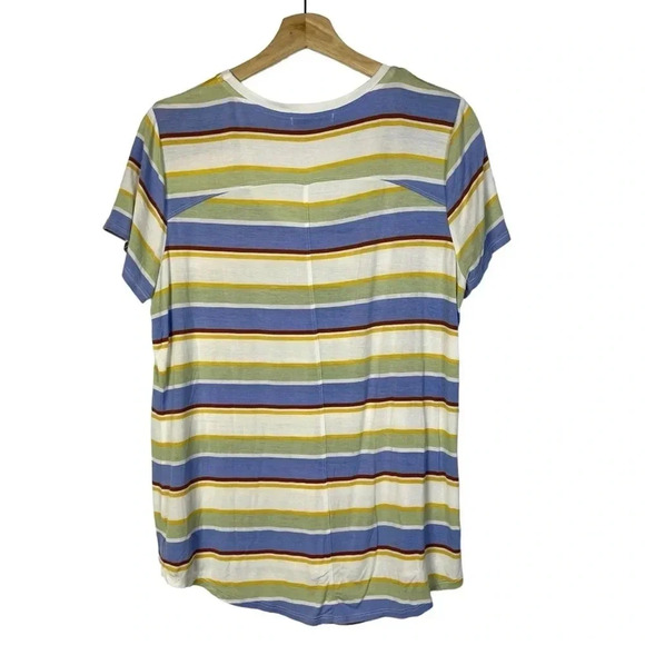 Prana Green & Blue Stripe Scoop Neck Short Sleeve T-Shirt L - Picture 2 of 4